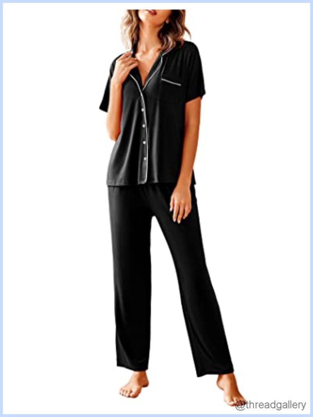 Womens 2 Piece Pajama Set Notch Collar Button Down Top Long Pants Sleepwear